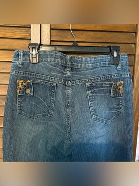 Baccini Blue Flare Jeans with Leopard-Trim Pocket